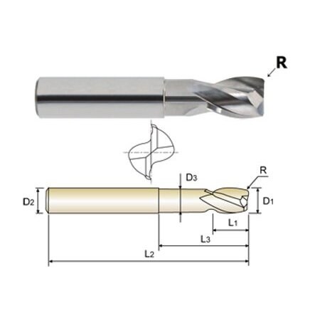 Yg-1 Tool 2 Flute Regular Length Radius & Neck Alu-Power 24579